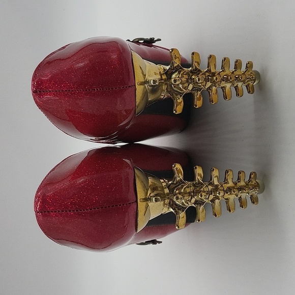 37- Show Story Skull Heel Pink Glitter Platform Heels Sz 10 Open Toe Studded - Picture 7 of 14